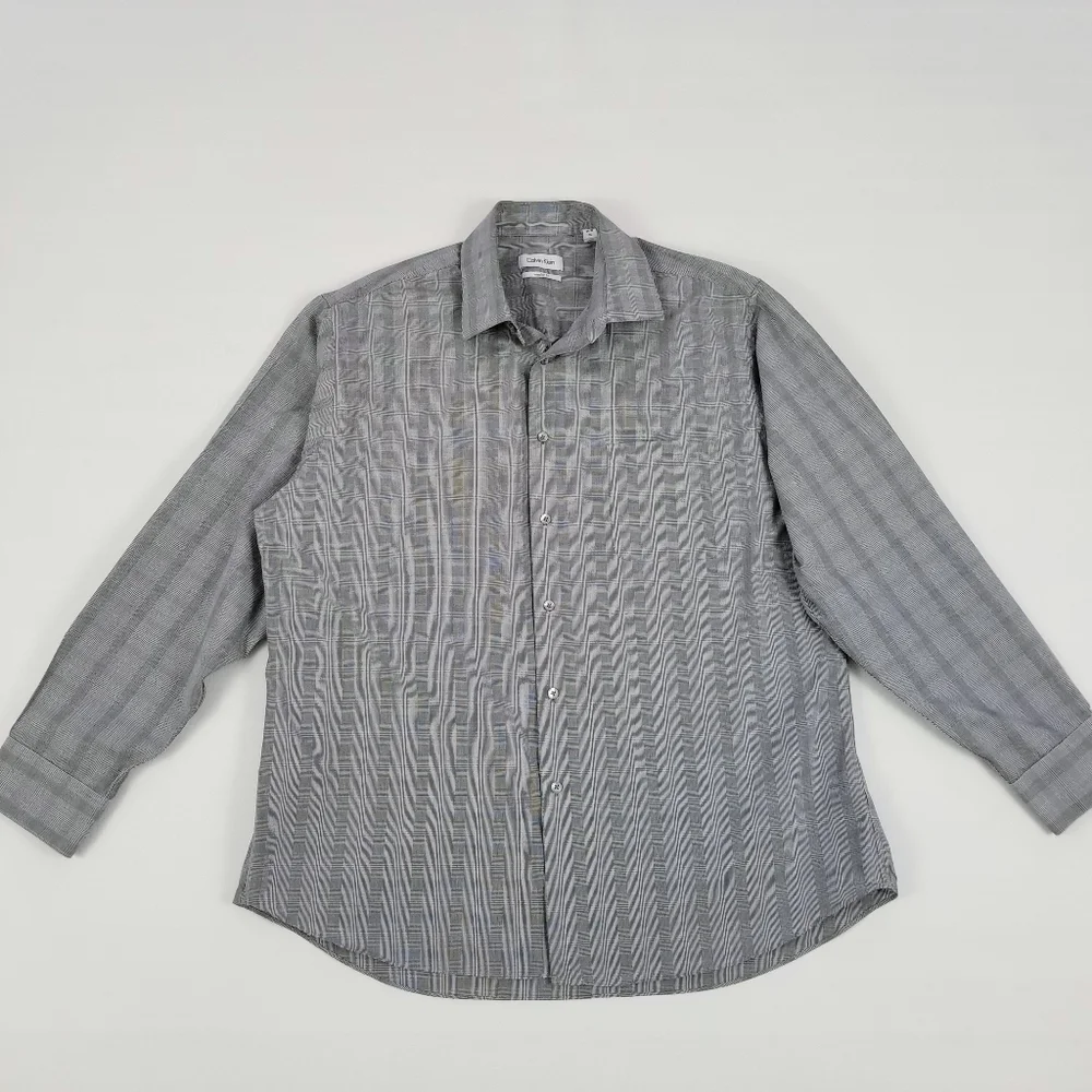 Calvin Klein shirt mens gray glen check plaid regular fit size XL  17 34/35 - Picture 6 of 7